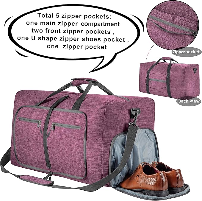 Vomgomfom Travel Duffle Bag for Men,65L 85L 115L Foldable Travel Duffel Bag with Shoes Compartment Overnight Bag for Men Women