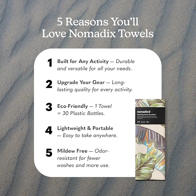 Nomadix Original Towel - Perfect for Beach, Pool, Travel, Camping, Yoga - Made with Recycled Materials - Super Absorbent - Sand Resistant - Banana Leaf Green - 72.5x30