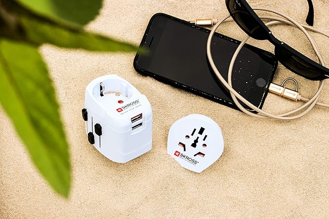 SKROSS Pro Light World Travel Adapter with USB | 3-Pole Travel Adaptor with Slide System | Designed for 200+ Countries | Compact and Reliable | White