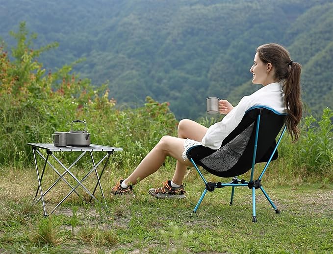 MARCHWAY Lightweight Folding Camping Chair, Portable Foldable Compact for Outdoor Camp, Travel, Beach, Picnic, Festival, Hiking, Backpacking, Supports 330Lbs (Blue)