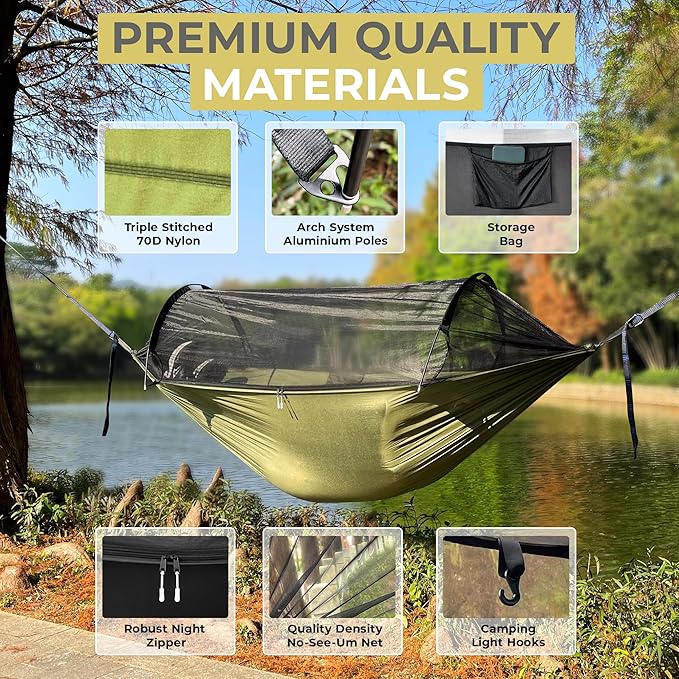 ADVOKAIR Camping Hammock with Mosquito Net Up to 500lbs, Ultralight and Portable Nylon Travel Hanging Hammock with Tree Straps, Perfect for Outside, Backpacking, Hiking and Backyard