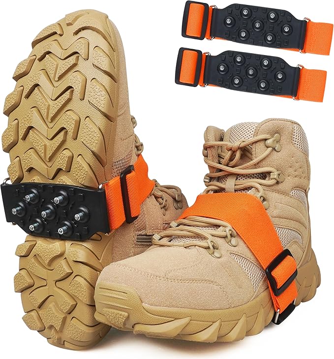 Ice Cleats Snow Traction Cleats for Walking on Snow and Ice Mid-Sole Non-Slip Crampon with Adjustable Straps 7 Tungsten Studs for Secure Grip Anti Slip Crampons for Walking Jogging Hiking