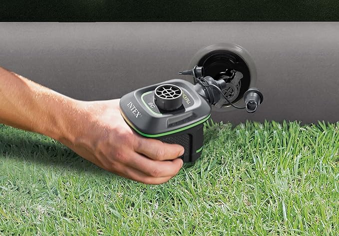 Intex 64778E Dura-Beam Standard Prestige Air Mattress: Fiber-Tech – Full Size – Hand-Held Battery Pump – 10in Bed Height – 600lb Weight Capacity