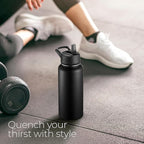 SipX™ Triple-Insulated Stainless Steel Water Bottle 32oz. With 3 Lids, BPA-Free Reusable Insulated Water Bottle Keeps Cold 24 Hours, Metal Water Bottle Made Of Sustainable Material For Hiking & Biking