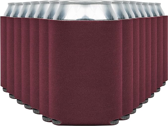 Blank Beer Can Cooler Sleeves (60-Pack) Soft Insulated Beer Can Coolies - HTV Friendly Blank Koolies in Bulk for Beer Cans & Bottles - Coolie Blanks for Vinyl Projects & Wedding Favors (Burgundy)