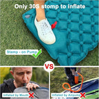 Camping Sleeping Pad, Ultralight Inflatable Mattress with Pillow Built-in Foot Pump for Outdoor Hiking Travel Tent Backpacking Trip Car, Compact Lightweight Camping Mat, Peacock Blue