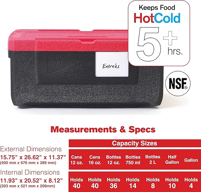 METRO Mightylite ML180 Top-Load Insulated Food Carrier - Professional-Grade Multipurpose Pan Carrier, Insulated Cooler and Catering Food Warmer - 30 qt or 3 Pan Capacity - Red