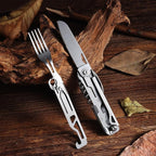 Camping Utensils, 6-In-1 Detachable Stainless Steel Camping Flatware Multi-tool kits with Spoon Fork Knife Corkscrew Bottle&Can Opener, Folding Portable Cutlery Set for Travel Hiking Picnic