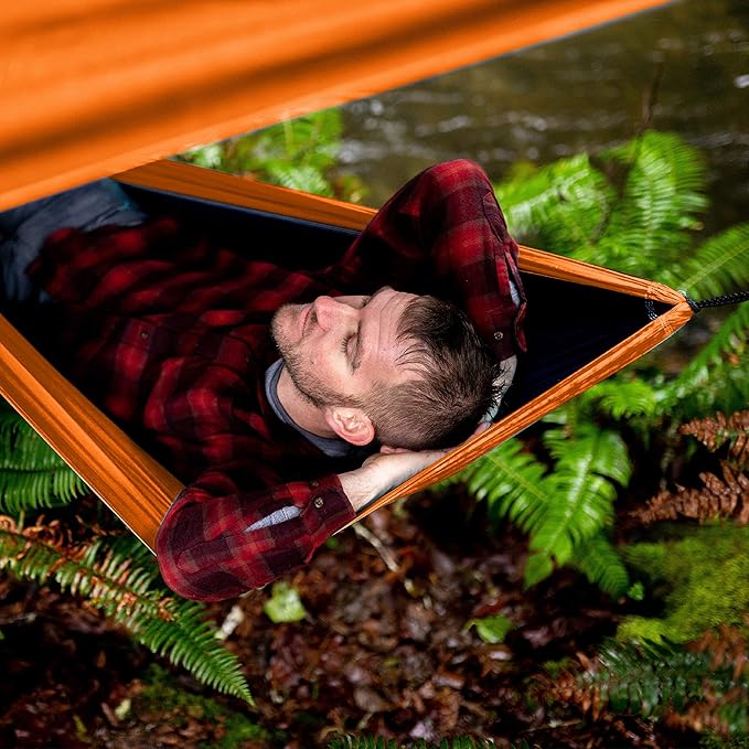 Wise Owl Outfitters Single Hammock & Rain Fly Bundle – Orange Lightweight Camping Hammock with Tree Straps & Waterproof Tarp for Hiking & Outdoor Shelter