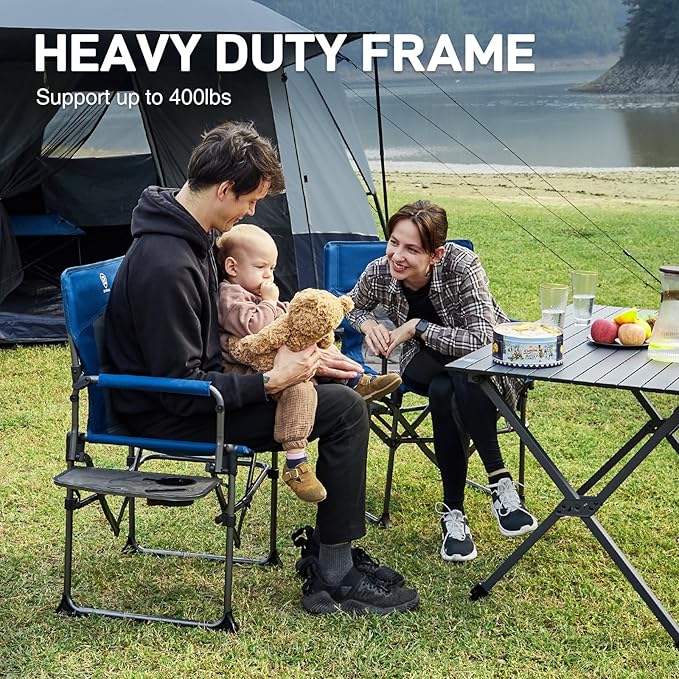 EVER ADVANCED Camping Directors' Chair with Side Table, Portable Folding with Compact Size, Heavy Duty Lawn Chair with Pocket for Camping, Lawn, Sports and Fishing, 400lbs, Blue