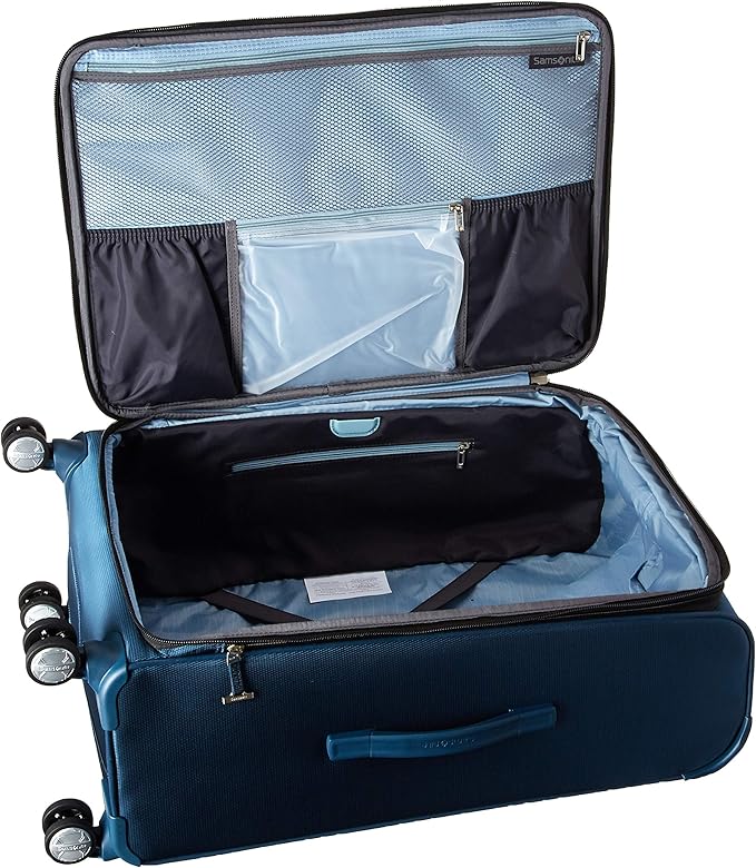 Samsonite Solyte DLX Softside Expandable Luggage with Spinner Wheels, Mediterranean Blue, Checked-Medium 25-Inch