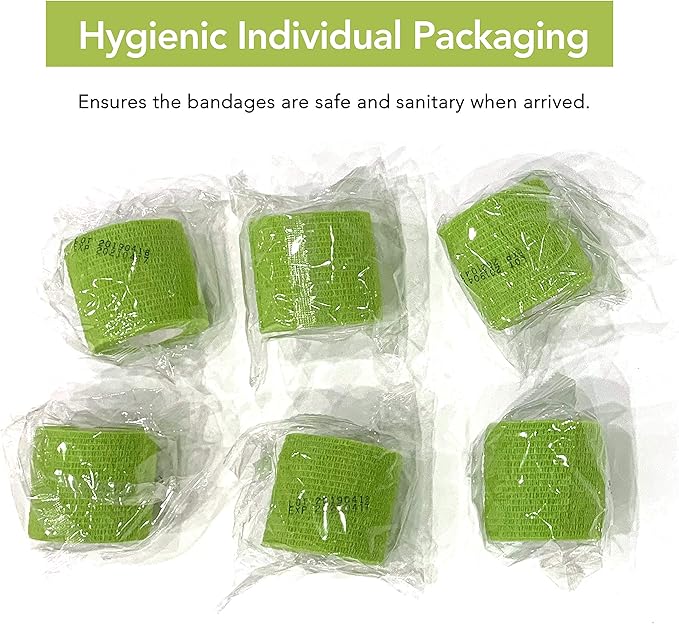 RISEN Cohesive Bandage 2” x 5 Yards, 6 Rolls, Self Adherent Wrap Medical Tape, Adhesive Flexible Breathable First Aid Gauze Ideal for Stretch Athletic