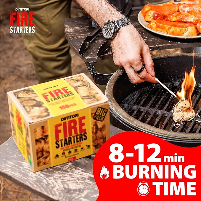 150 pcs Fire Starter for Indoor and Outdoor Use - Natural, Eco-Friendly Firelighter for Grills, Smokers, Fire Pits, Wood Stoves - Waterproof, All-Weather Charcoal Starter, Fire Starters for Campfires