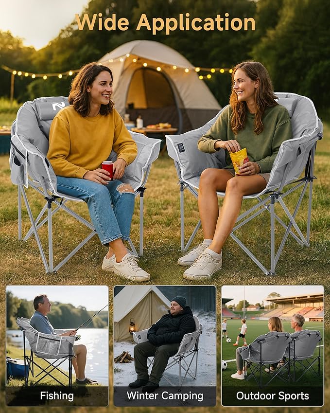 Slsy Heated Camping Chair Oversized, Outdoor Portable Heated Folding Chair, Heavy Duty 500 lbs Support, Padded Seat for Outdoor Sports, Camping, Patio, and Picnics