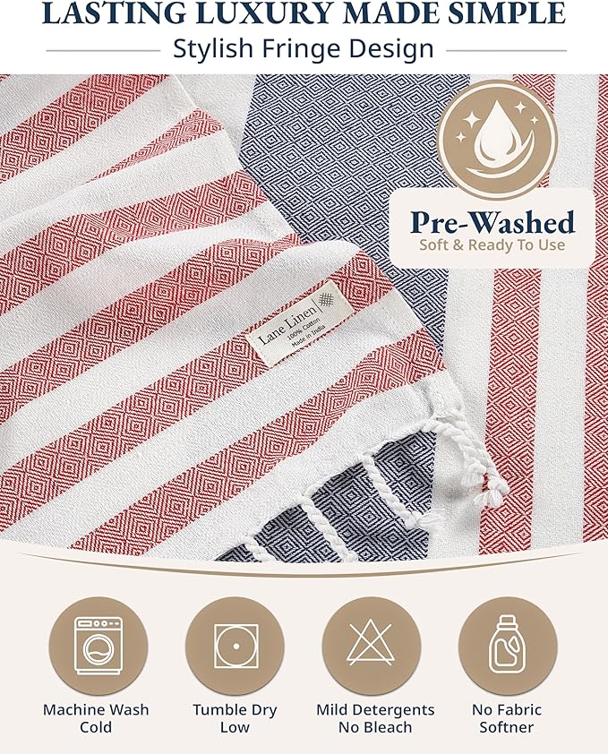 LANE LINEN Beach Towels 6 Pack, Bulk Beach Towels Oversized, Pool Towels for Adults, Pre-Washed, Sand Free Beach Towel, Fast Drying Beach Towel, 39"x71" - Diamond Multi Stripe