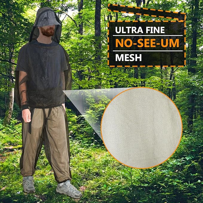 South to East Mosquito Suit - Net Bug Mesh Pants & Jacket with Hood for Outdoor Protection from Bugs, Flies, Gnats, No-See-Ums & Midges - Mosquito Net Clothing for Men & Women with Carrybag, XL Size