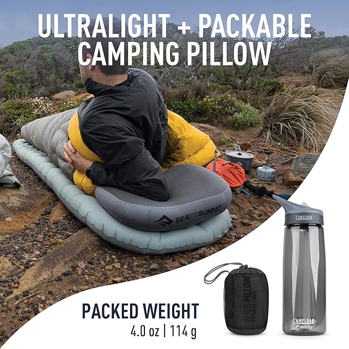 Sea to Summit Aeros Premium Inflatable Travel Pillow, Large (16.5 x 11), Grey