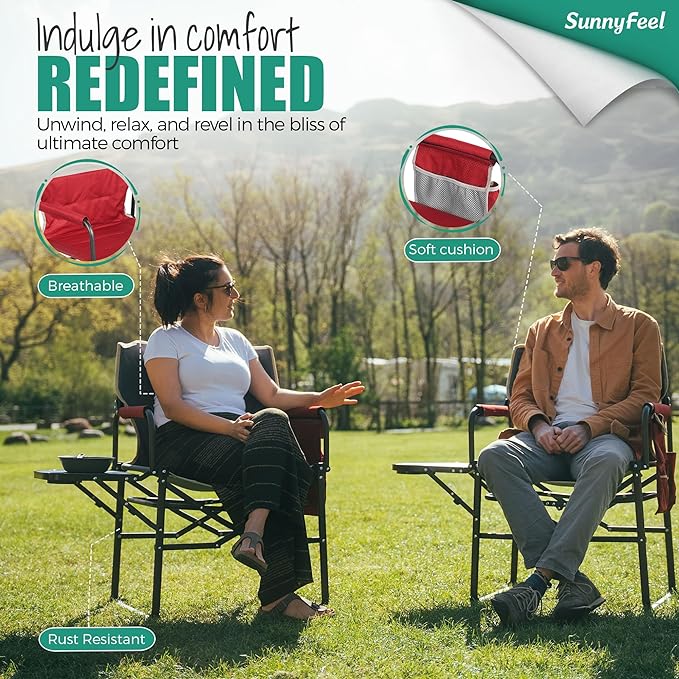 SUNNYFEEL Camping Directors Chair, Heavy Duty,Oversized Portable Folding Chair with Side Table, Pocket for Beach, Fishing,Trip,Picnic,Lawn,Concert Outdoor Foldable Camp Chairs