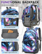 ProEtrade Backpack Bookbag for College Laptop Travel,Fit Laptop Up to 15.6 inch with USB Charging Port Multi Compartment Anti theft, Gift for Women Men (Galaxy)