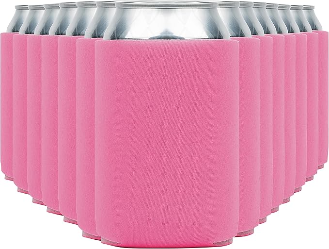 Blank Beer Can Coolers Sleeves (30-Pack) Soft Insulated Beer Can Coolies - HTV Friendly Plain Koolies in Bulk for Beer Cans & Bottles - Coolie Blanks for Vinyl Projects & Wedding Favors (Hot Pink)