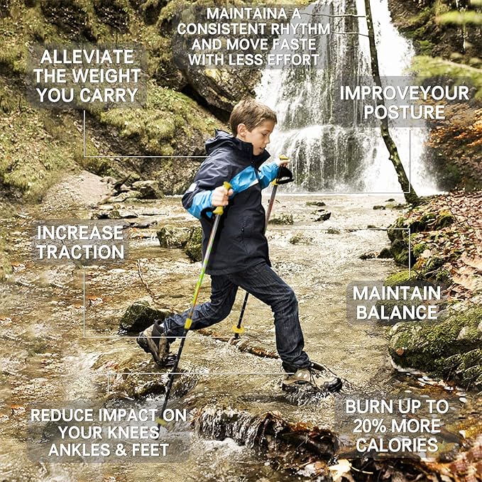 Hiking Poles for Kids - Ultralight Nordic Walking Sticks - Telescopic Child Trekking Poles Collapsible 2 Pack