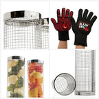 BLAZIN' GRILL Rolling Grill Basket | Rolling Grilling Baskets for Outdoor Grilling 2 Pcs | Barbecue Grill Set with BBQ Gloves | Portable Camping Net Rack Perfect for Vegetables, Seafood & Meat