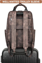 MASINTOR Leather Laptop Backpack for Women, Stylish Computer Backpack College Business Work Shoulder Bags Work and Travel Retro Coffee