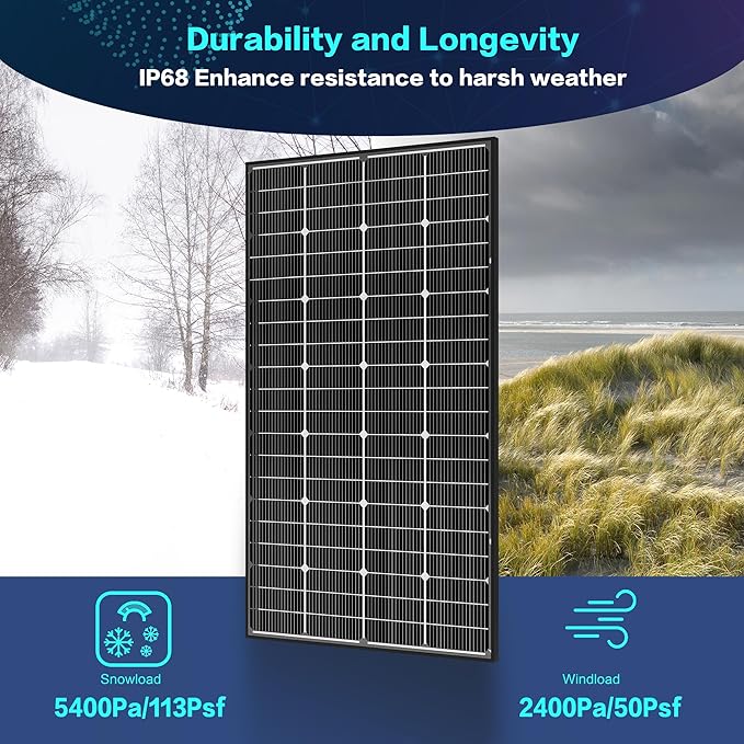 JJN Bifacial 200 Watt Solar Panel, 16BB N-Type 200W 12V 25% High Efficiency 200W Solar Panels, Monocrystalline Solar Module for RV Home Farm Trailer Camper Marine Off-Grid Solar System