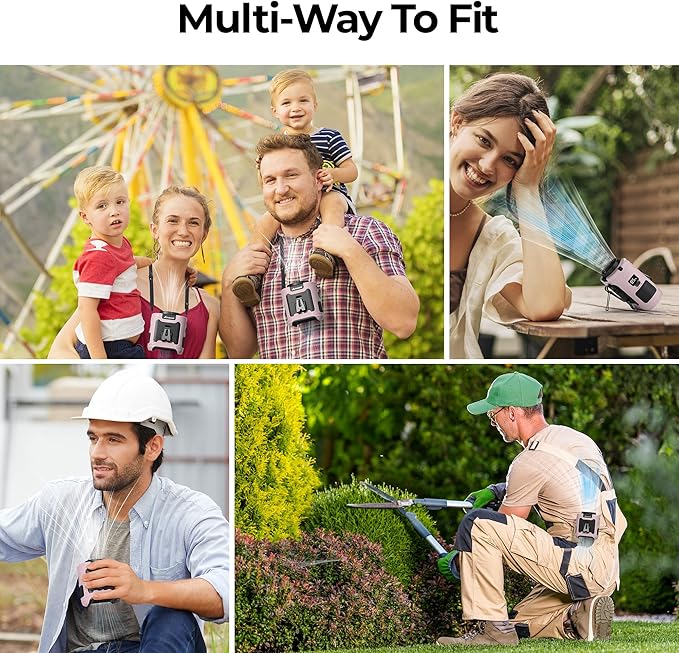 AMACOOL Portable Waist Fan Clip On, MAX 40H Work Time, 10000mAh Rechargeable Wearable Shirt Fan with Light, 16000RPM Powerful 5 Speed Belt Fans Personal Cooling Fans for Outdoor Jobsite Camping Travel