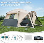 Tents for Camping 6/8/10 Person Camping Tent with Screen Porch, Weatherproof Large Cabin Tent with Rainfly and Carry Bag, Family Tent for Outdoor Camping and Backyard