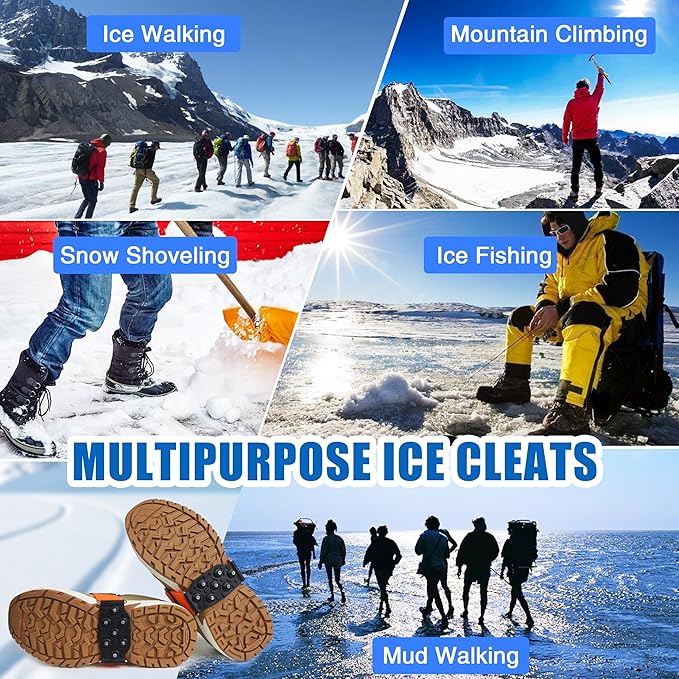 Ice Cleats Mid-Sole Snow Traction Cleats Crampons for Shoes and Boots Easily Rotate Non Slip Ice Grippers Shoes Boots Cleats for Winter Walking on Snow Ice Men Women