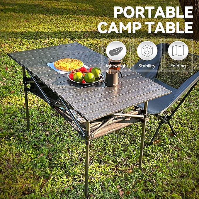 Opliy Portable Folding Camping Table for 4-6 Persons Aluminum Collapsible Table Lightweight with Carry Bag for Camping, Hiking, Picnics, BBQ, Beach Trips & Tailgating