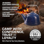 COLETTI Classic Camping Tea Kettle Stovetop — Travel Kettle, Camp Tea Pot for Stove — Chipping-Resistant German-Imported Enamel Coating [Blue Enamel, 9 Cups]