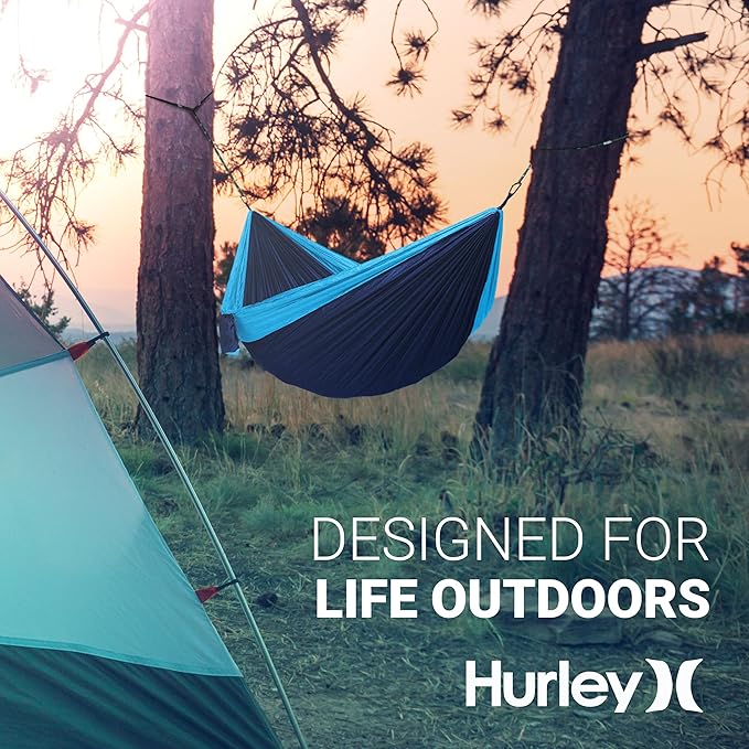 Hurley Duo Camping Hammock - 2 Person Portable Hammock for Camping, Heavy Duty Hammock, Parachute Nylon Fabric - Camping Accessories for Outdoor Activity - Holds 400lbs, Harvest Pumpkin, 118 x 79