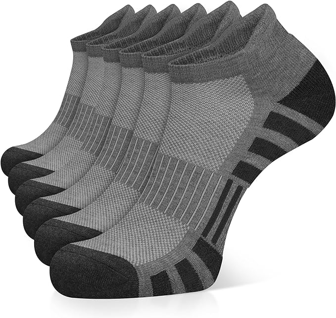 Airacker Ankle Athletic Running Socks Cushioned Breathable Low Cut Sports Tab Socks for Men and Women (6 Pairs)