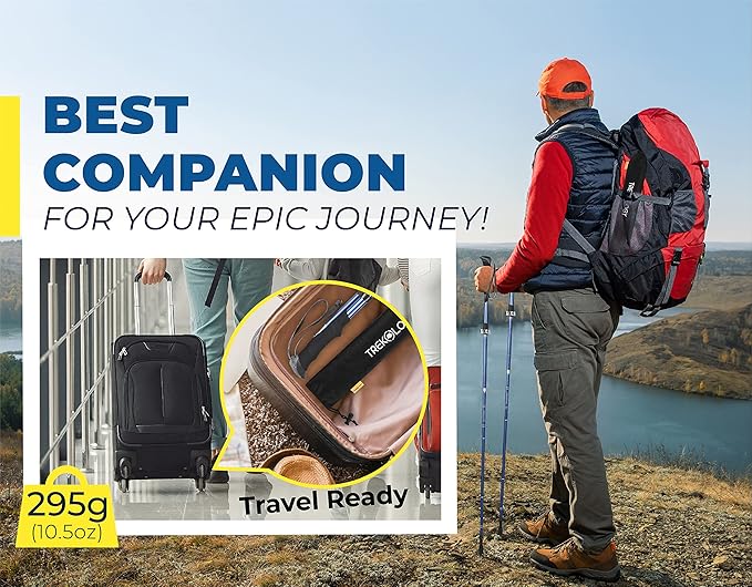 TREKOLOGY TREKZ SE 2pc Collapsible Hiking Stick - Lightweight, Foldable Retractable Trekking Poles for Men, Women & Seniors with Adjustable Heights - Nordic Walking Stick for Backpacking, Camping