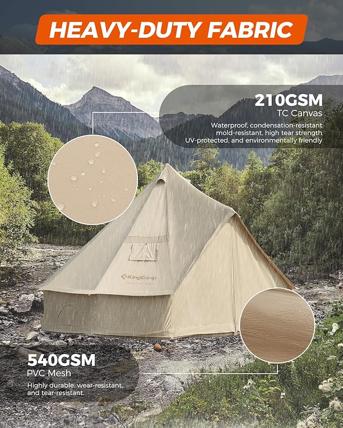 KingCamp Canvas Bell Yurt Tents, 4 Seasons Large Waterproof & Windproof Luxury Glamping Tent w/Stove Jack for Family Outdoor Camping, Hunting, Parties