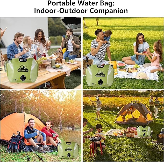 Collapsible 8L Water Storage Bag, BPA-Free Portable Folding Water Jug with Adjustable Faucet, Leakproof Emergency Water Bag for Camping, Hiking, Riding, Outdoor Sport (GREEN, 1)