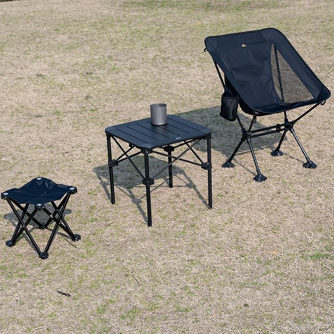 iClimb Lightweight Stable Alu. Folding Square Table Roll Up Top with Carry Bag for Camping Picnic Backyards BBQ Camp Kitchen (Black, S)