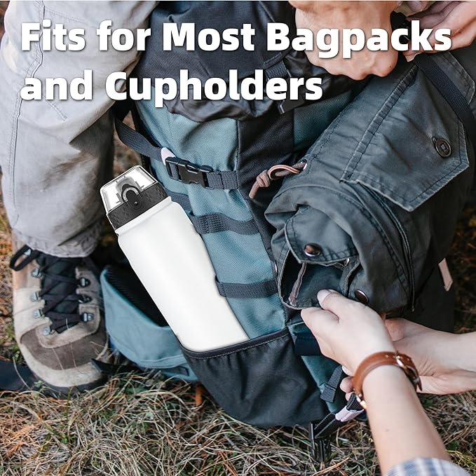 OLDLEY Insulated Water Bottle 32oz Water Bottles with Straw, Stainless Steel Water Bottle with 3 Lids, Double Wall Vacuum Bottles for Adult Kids, Sports Bottles for School Travel,White