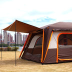 KTT Large Family Cabin Tent 10-12 Person,14.1X10X6.58ft,2 Rooms,3 Storage Pockets,2 Bay-Windows 3 Doors and 3 Windows with Mesh,Straight Wall,Waterproof,Double Layer,Big Tent for Outdoor,Camping