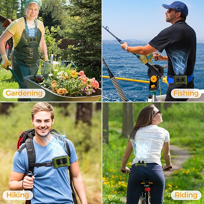 14500mAh Portable Waist Fan Clip On Belt- Rechargeable Battery Operated,Max 40H Cooling,5 Speed 14600RPM,Dual Air Vent, Hands-free Shirt Neck Fan With Light for Outdoor Jobsite Camping Traveling