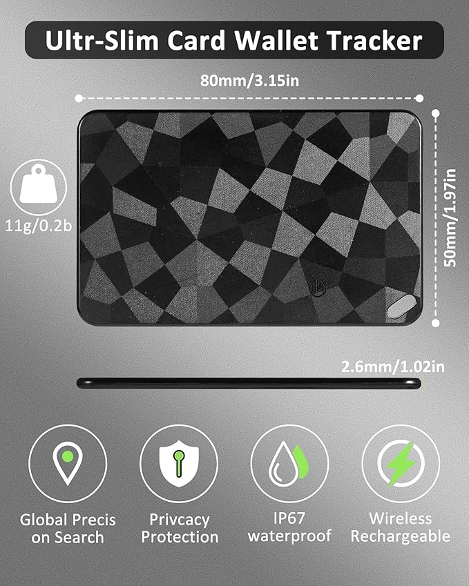 Card Tag Wallet GPS Tracker: Rechargeable Smart Finder (iOS Only) for Apple Find My - Bluetooth Tracking Tags with Up to 4 Month Battery for iPhone - Key Track and Item Locator for Bags, Passport