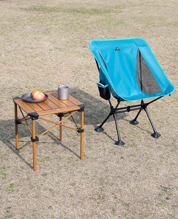 iClimb Lightweight Stable Alu. Folding Square Table Roll Up Top with Carry Bag for Camping Picnic Backyards BBQ Camp Kitchen (Nature, S)