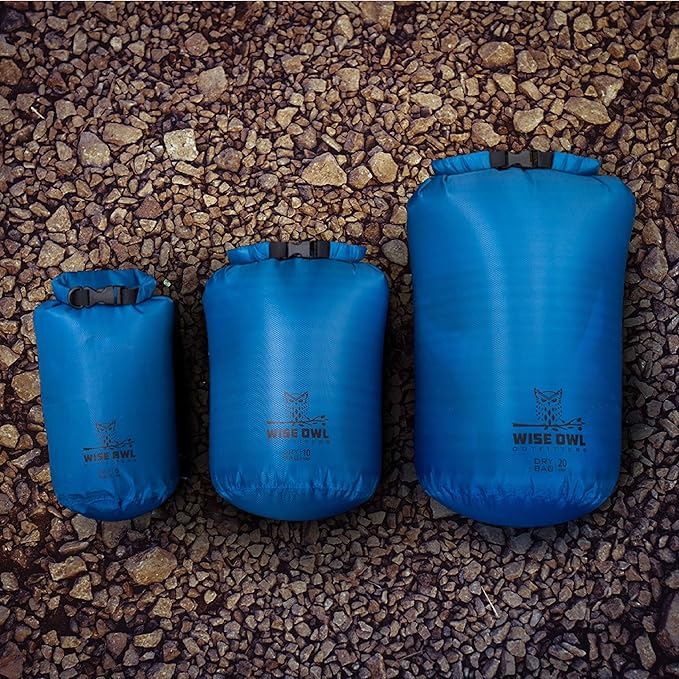 Wise Owl Outfitters Waterproof Dry Bag 3-Pack – Lightweight & Airtight 5L/10L/20L Small & Large Dry Bags for Kayaking, Beach, Travel, Boating, Hiking