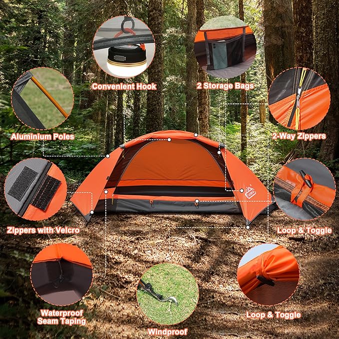 1 Person Tent for Camping Hiking Mountain Hunting Backpacking Tents 4 Season Resistance to Windproof Rainproof and Waterproof