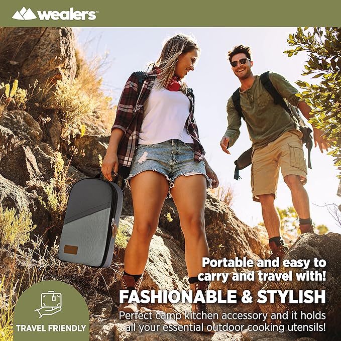 Camp Kitchen Cooking Utensil Set Travel Organizer Grill Accessories Portable Compact Gear for Backpacking BBQ Camping Hiking Travel Cookware Kit Water Resistant Case