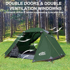 2-3 Person Backpacking Tent with Double Door 2 Vestibule, Waterproof Windproof Lightweight Easy Set Up 3 Season 2 Man Two Person Tent for Camping, Hiking, Motorcycle, Mountaineering with UPF 50+