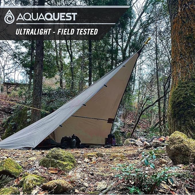 AquaQuest Guide Tarp – Ultralight Waterproof (5,000 mm) Seam-Taped 40D Ripstop Rain Fly for Backpacking, Stealth Camping & Thru-Hiking