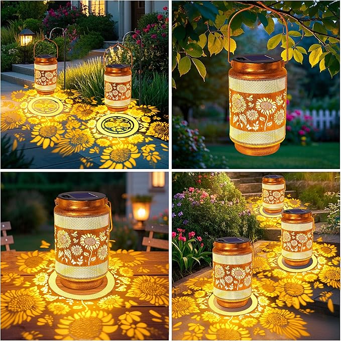 Sunflower Solar Lanterns Outdoor Waterproof Garden Decor, Birthday Mothers Day Gifts for Women Mom Grandma, Metal Sunflower Hanging Solar Lights for Outside Yard Patio Pathway Backyard Porch